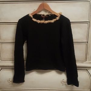 NWT Italian made Sweater with Fur Trim